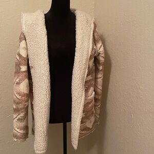 O’Neill Cozy Sherpa Lined Hooded Jacket pink and taupe Aztec tribal